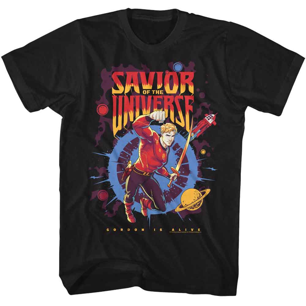 FLASH GORDON-FLASH GORDON SAVIOR OF THE UNIVERSE-BLACK ADULT S/S TSHIRT