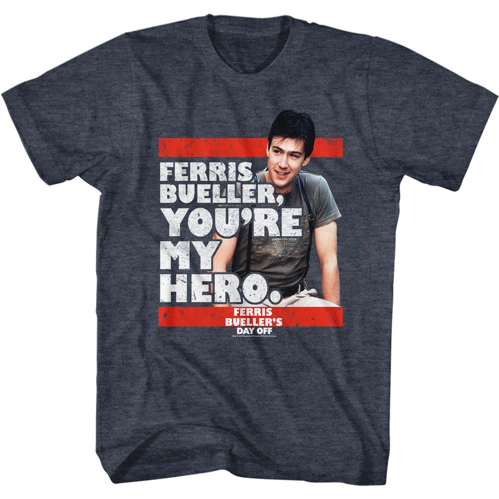 FERRIS BEULLERS DAY OFF-MY HERO-NAVY HEATHER ADULT S/S TSHIRT