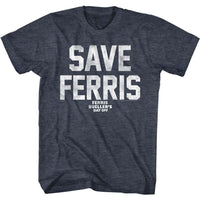 Thumbnail for FERRIS BEULLERS DAY OFF-SAVE FERRIS WHT INK-NAVY HEATHER ADULT S/S TSHIRT