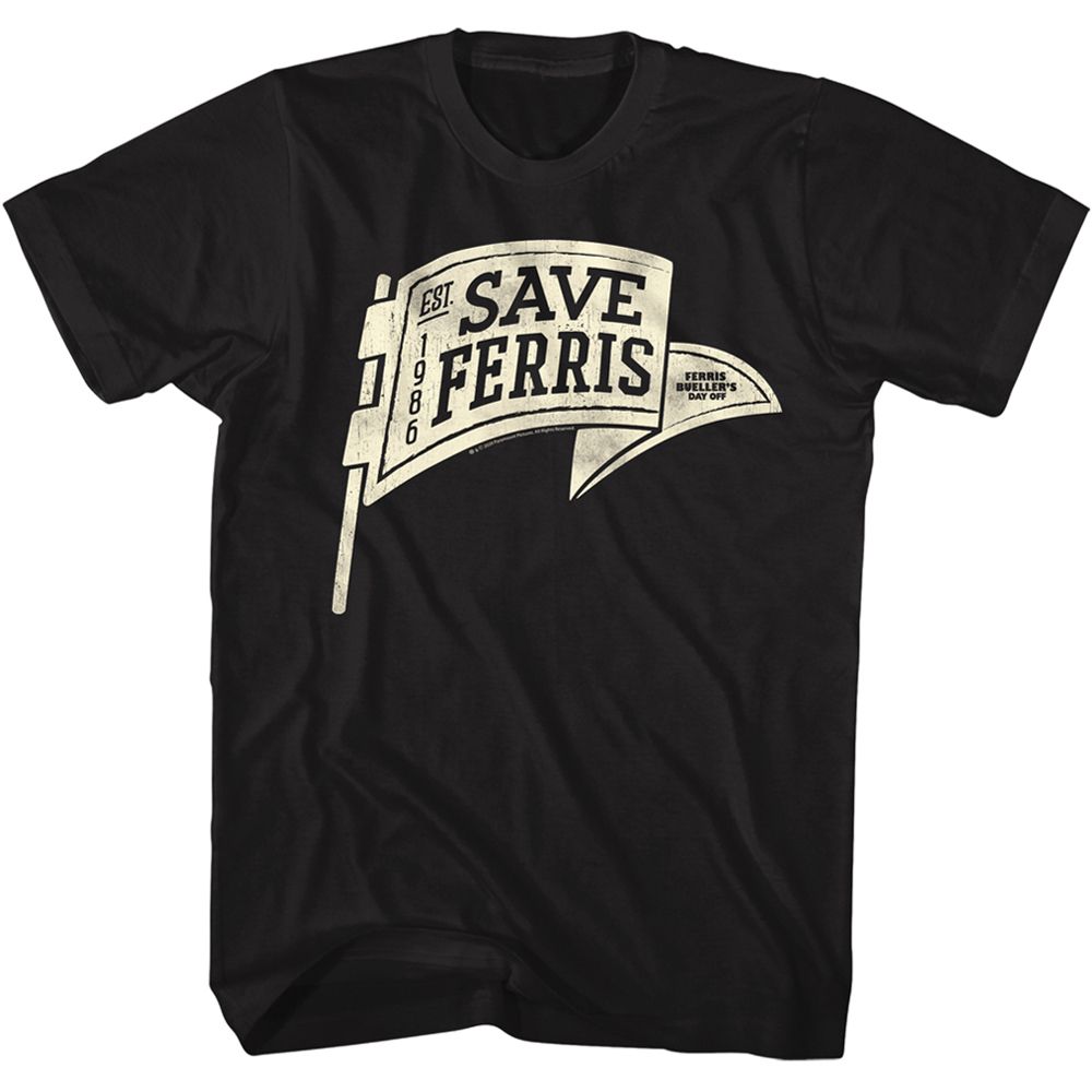 FERRIS BEULLERS DAY OFF-SAVE FERRIS PENNANT-BLACK ADULT S/S TSHIRT