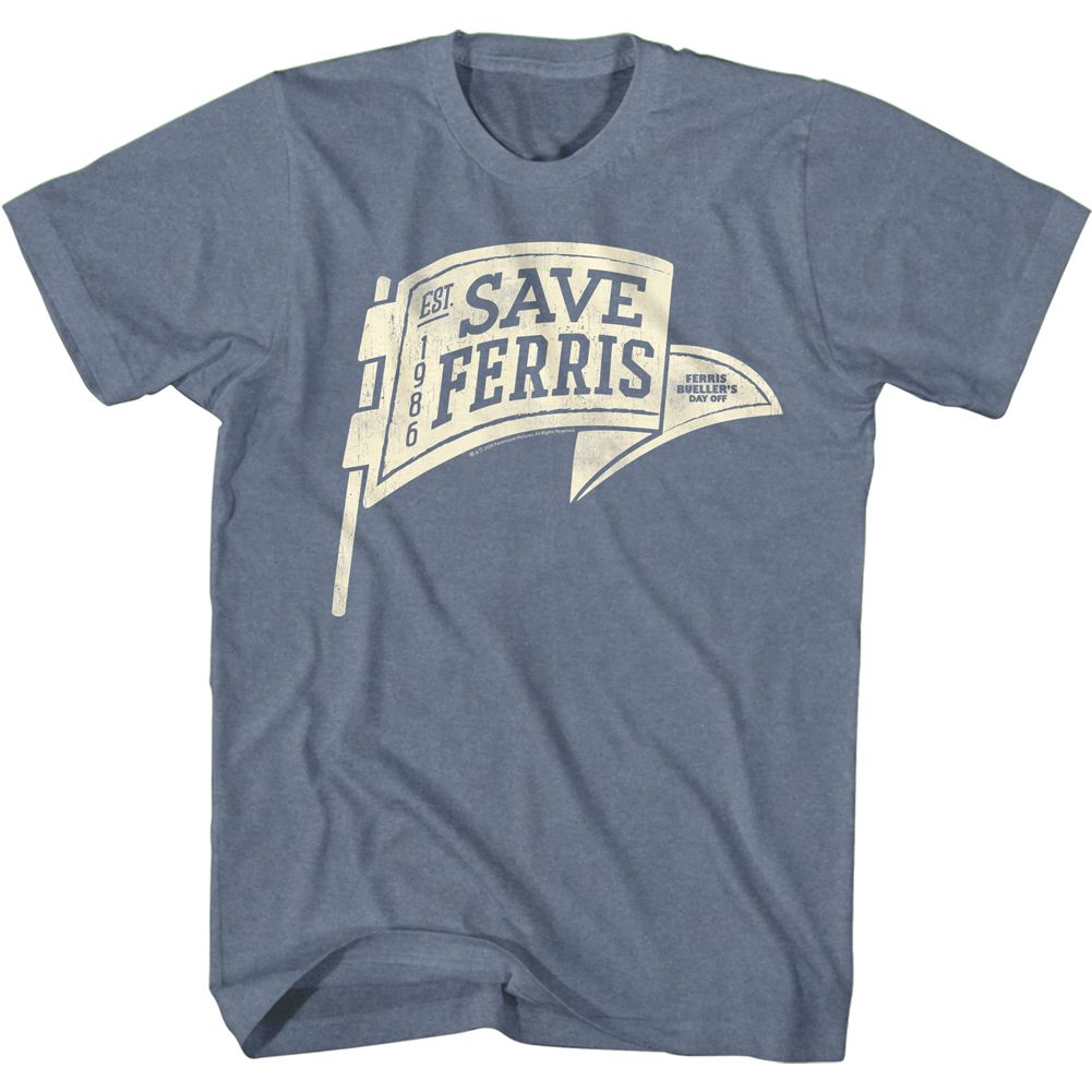 FERRIS BEULLERS DAY OFF-SAVE FERRIS PENANT-INDIGO HEATHER ADULT S/S TSHIRT