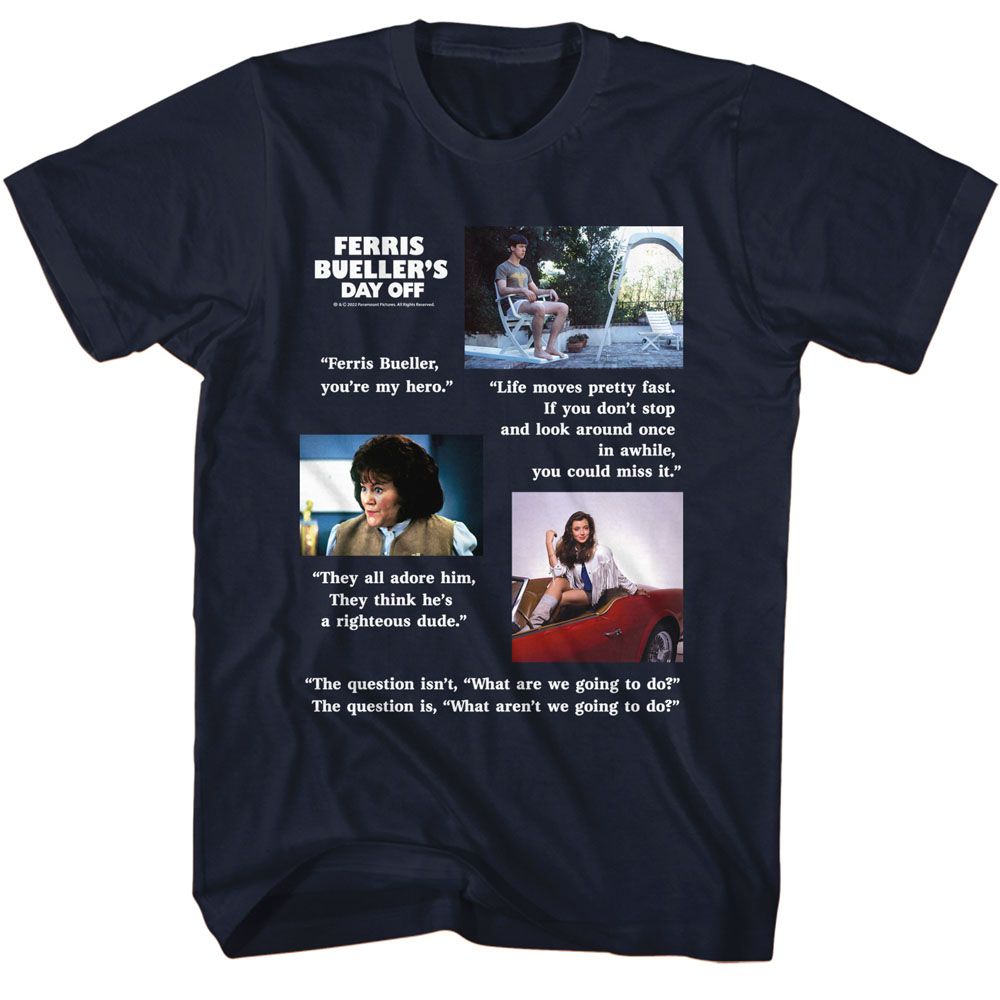 FERRIS BEULLERS DAY OFF-FBDO QUOTES-NAVY ADULT S/S TSHIRT