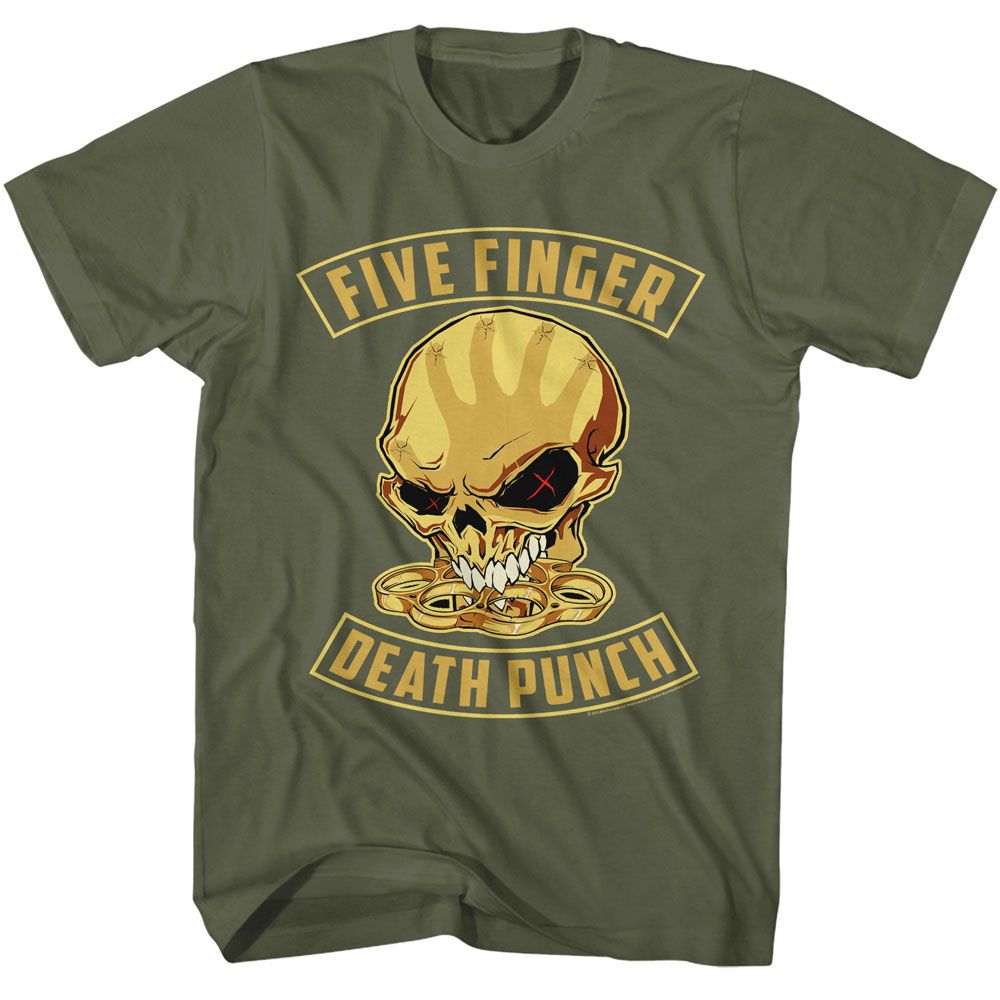 FFDP-FIVE FINGER DEATH PUNCH SKULL AND KNUCKLES-MILITARY GREEN ADULT S/S TSHIRT