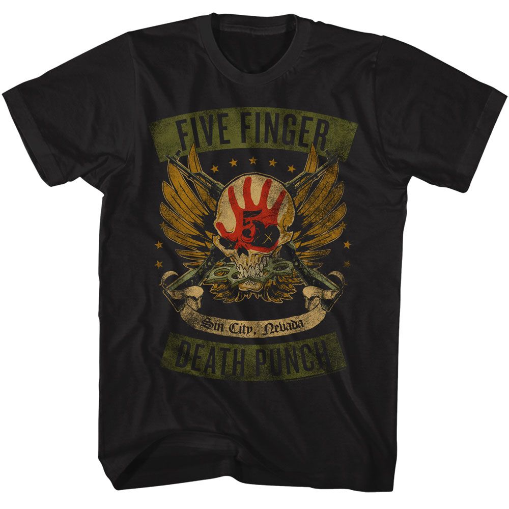 FFDP-FIVE FINGER DEATH PUNCH WINGED SKULL-BLACK ADULT S/S TSHIRT