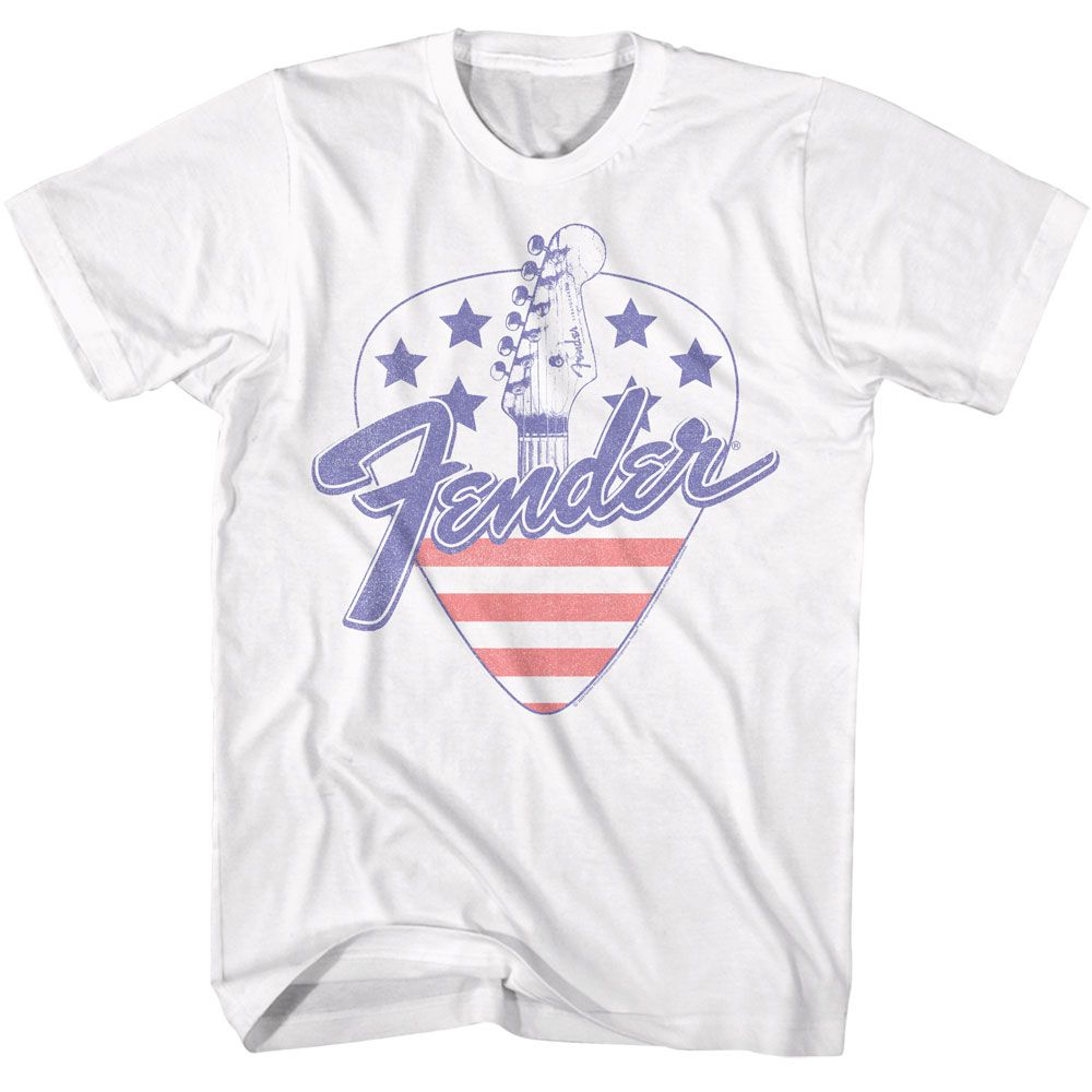 FENDER-FENDER AMERICA GUITAR PICK-WHITE ADULT S/S TSHIRT