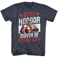 Thumbnail for FINAL FIGHT-VOTE HAGGAR-NAVY HEATHER ADULT S/S TSHIRT