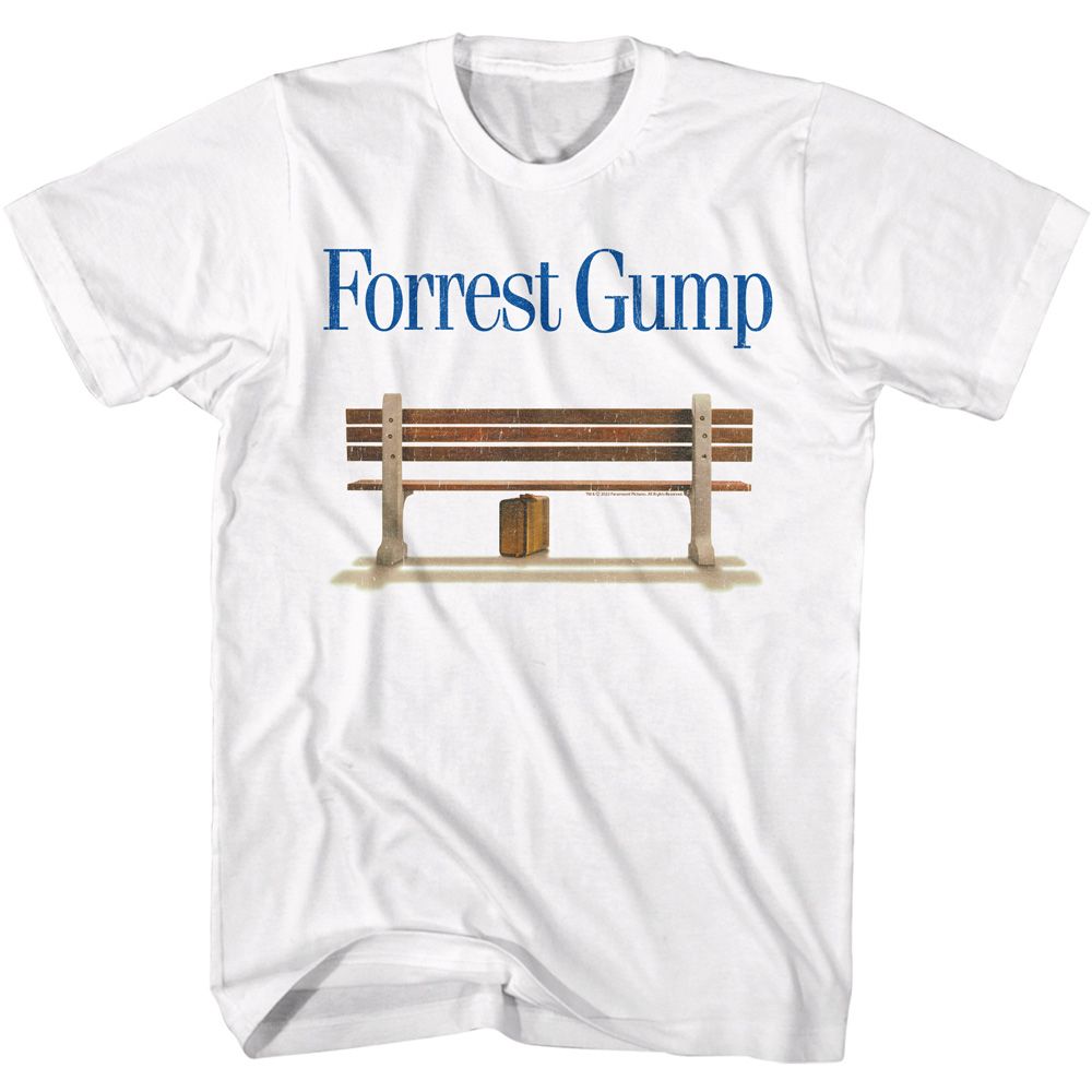FORREST GUMP-FORREST GUMP LOGO AND BENCH-WHITE ADULT S/S TSHIRT