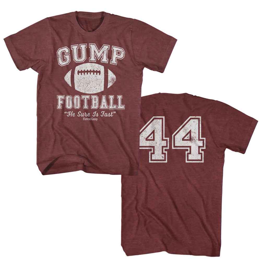 FORREST GUMP-FORREST GUMP FOOTBALL-VINTAGE MAROON HEATHER ADULT S/S TSHIRT