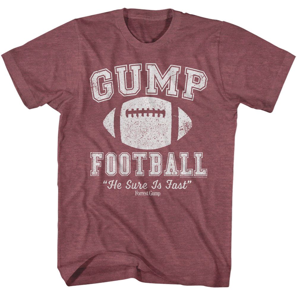 FORREST GUMP-FORREST GUMP SURE IS FAST-VINTAGE MAROON HEATHER ADULT S/S TSHIRT