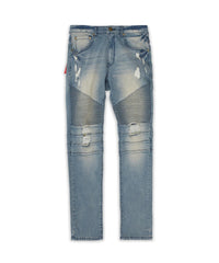 Thumbnail for Moto Panel Plus Size Skinny Jeans - Blue