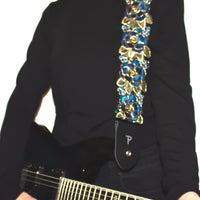Thumbnail for BLUE AND GOLD LACE RIBBON 3D STYLE FLORAL GUITAR STRAP