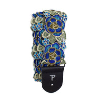 Thumbnail for BLUE AND GOLD LACE RIBBON 3D STYLE FLORAL GUITAR STRAP