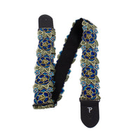 Thumbnail for BLUE AND GOLD LACE RIBBON 3D STYLE FLORAL GUITAR STRAP