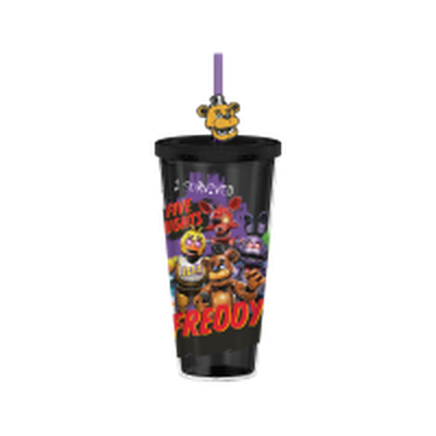 Five Nights at Freddy's I Survived Group  24oz Plastic Cold Cup w/ Lid and Topper Straw – 12 pc ppk ($6.50 each)