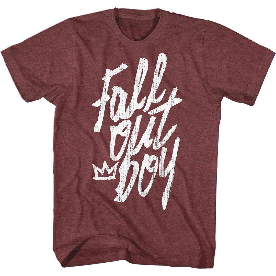 FALL OUT BOY-LOGO HANDWRITTEN-VINTAGE MAROON HEATHER ADULT S/S TSHIRT