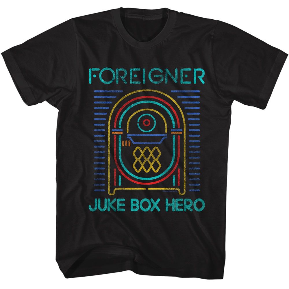 FOREIGNER-FOREIGNER JUKE BOX HERO-BLACK ADULT S/S TSHIRT