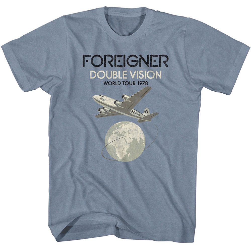 FOREIGNER-FOREIGNER DOUBLE VISION-INDIGO HEATHER ADULT S/S TSHIRT