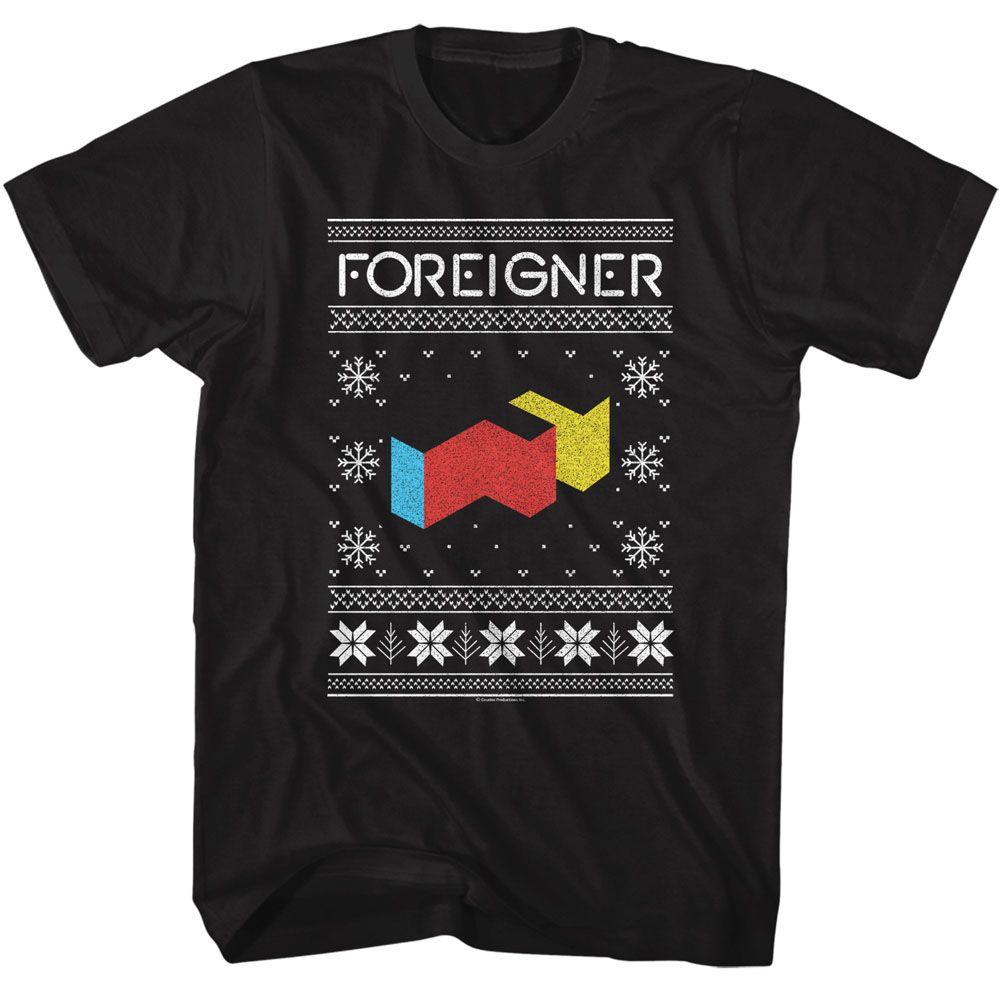 FOREIGNER-FOREIGNER F LOGO XMAS SWEATER-BLACK ADULT S/S TSHIRT