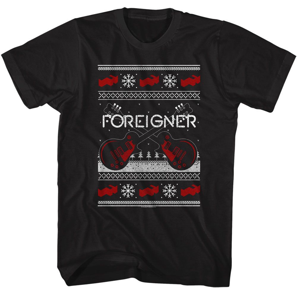 FOREIGNER-FOREIGNER CHRISTMAS XMAS SWEATER-BLACK ADULT S/S TSHIRT