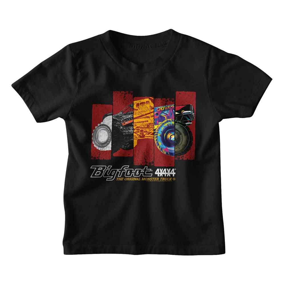 BIGFOOT-BIGFOOT DIFFERENT TRUCK RECTANGLES-BLACK TODDLER S/S TSHIRT