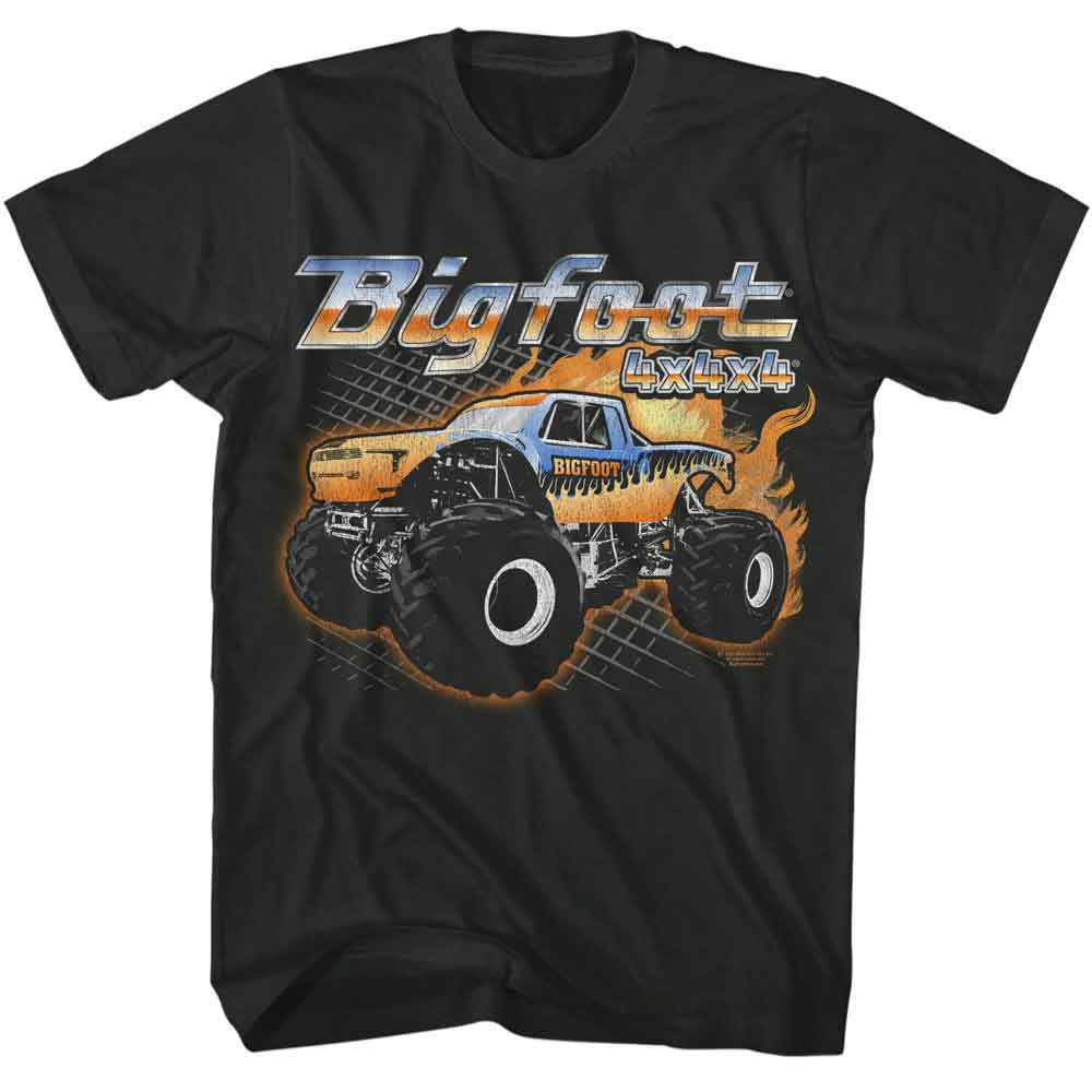 BIGFOOT-BIGFOOT TRUCK WITH FLAMES-SMOKE ADULT S/S TSHIRT