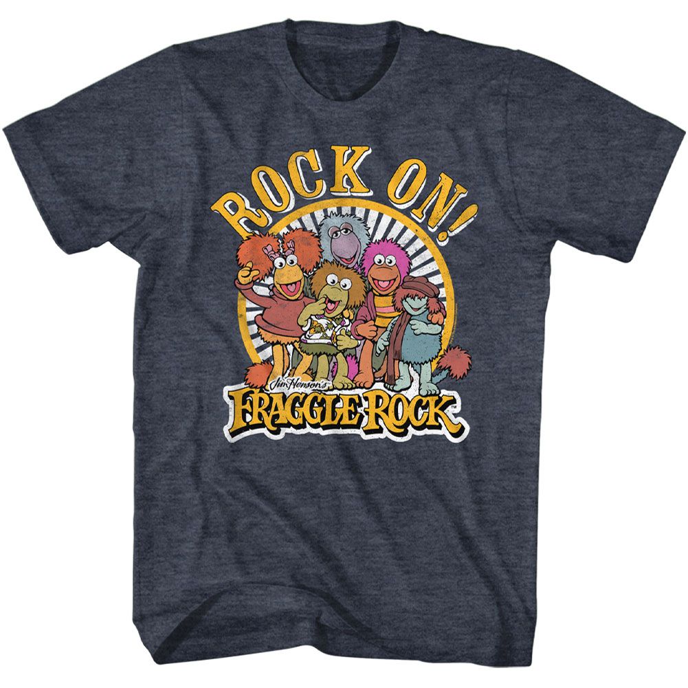 FRAGGLE ROCK-ROCK ON-NAVY HEATHER ADULT S/S TSHIRT