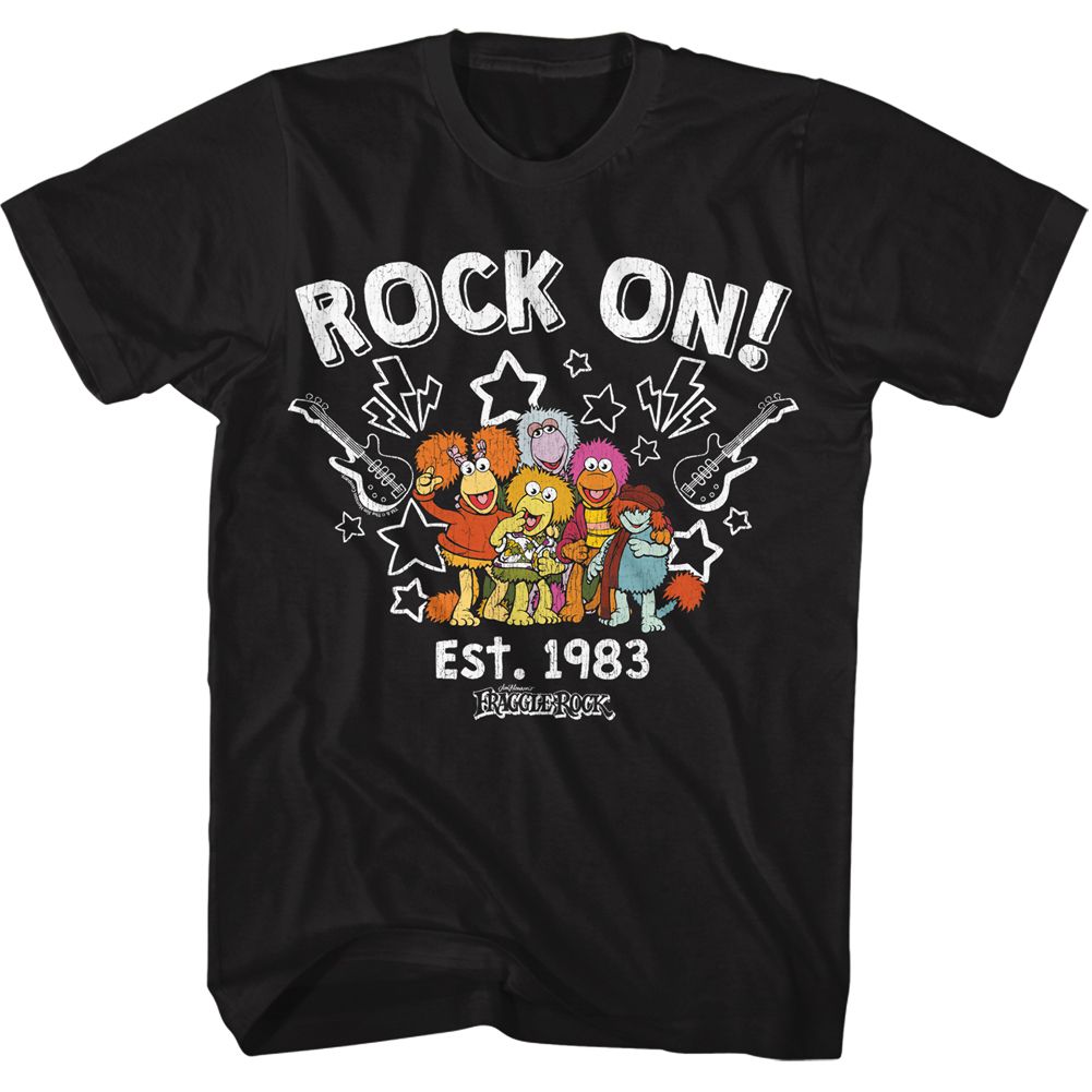 FRAGGLE ROCK-GUITARS AND STARS-BLACK ADULT S/S TSHIRT