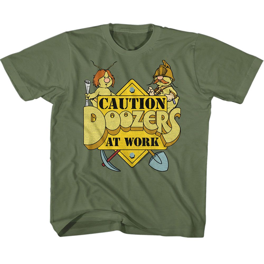 FRAGGLE ROCK-CAUTION DOOZERS-MILITARY GREEN YOUTH S/S TSHIRT