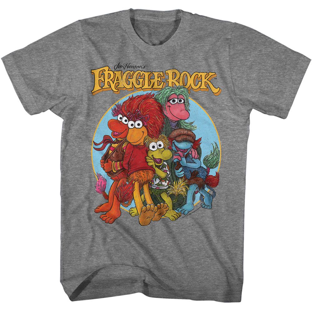 FRAGGLE ROCK-FRAGGLE ROCK DRAWN FRAGGLES-GRAPHITE HEATHER ADULT S/S TSHIRT