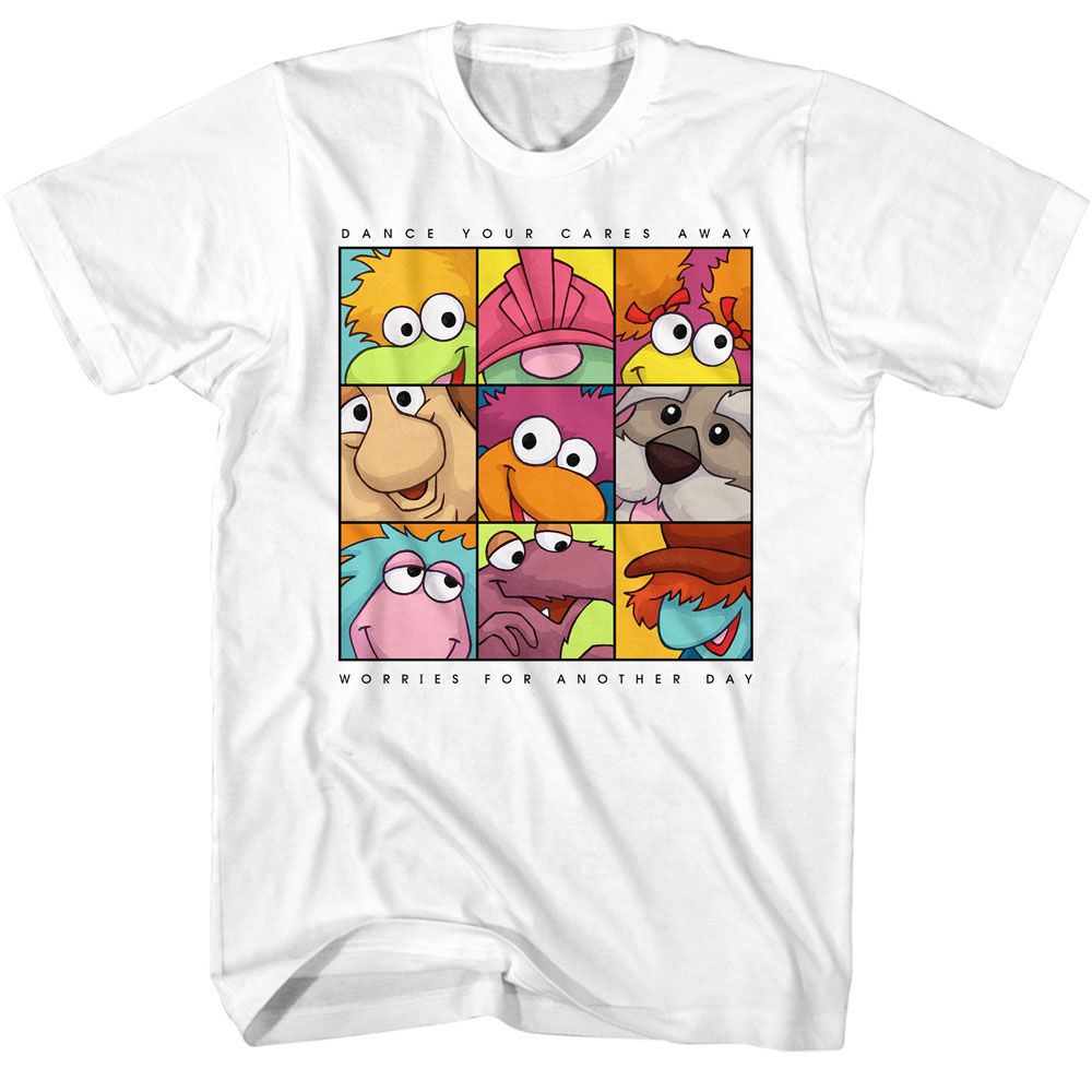 FRAGGLE ROCK-FRAGGLE ROCK 9 CHARACTER DANCE-WHITE ADULT S/S TSHIRT
