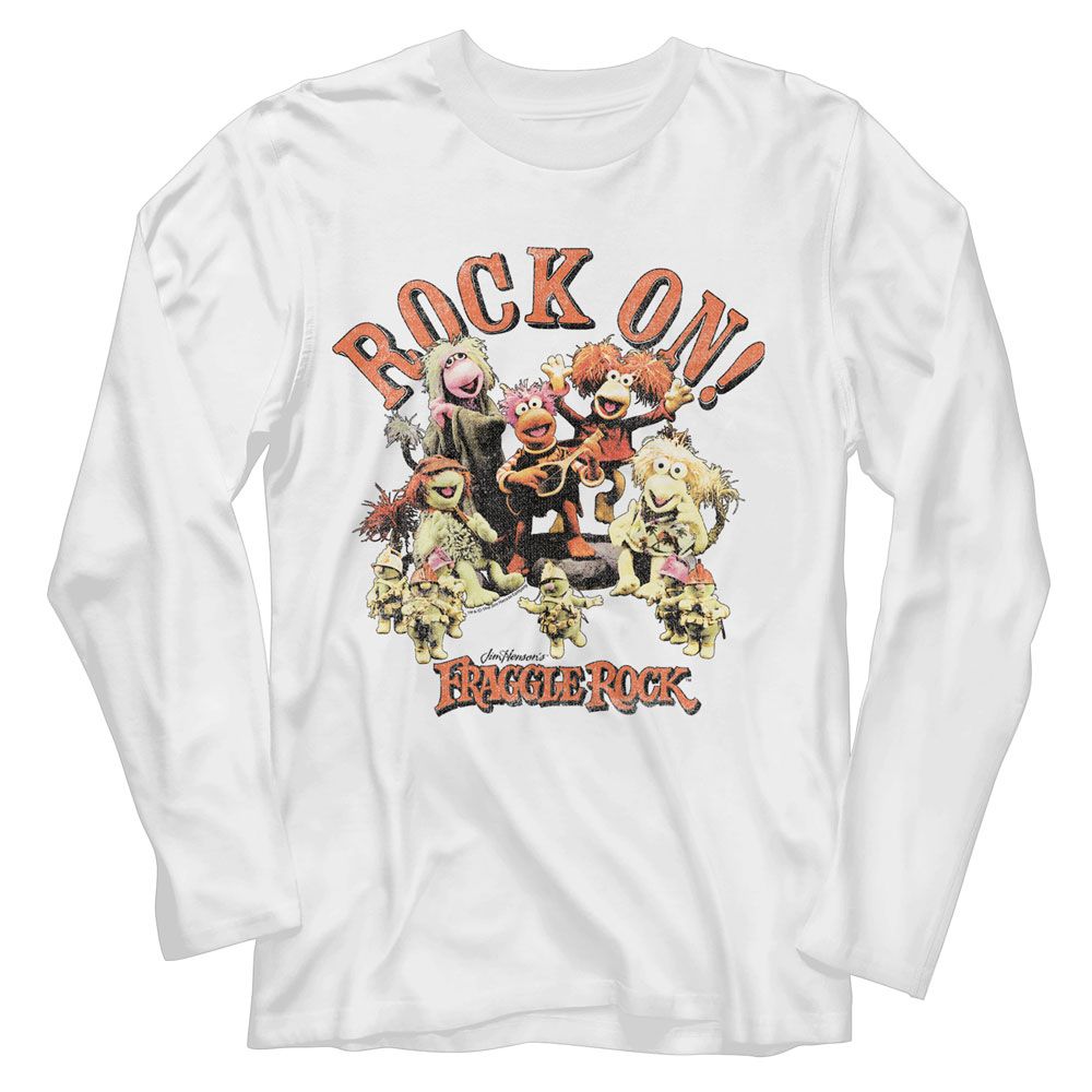 FRAGGLE ROCK-FRAGGLE ROCK ON PUPPETS-WHITE ADULT L/S TSHIRT