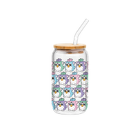 Thumbnail for Furby Pastel Pattern  16oz Glass Tumbler w Bamboo Lid and Glass Straw – 12 pc ppk ($6.00 each)