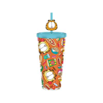 Garfield Junk Food Pattern  24oz Plastic Cold Cup w/ Lid and Topper Straw – 12 pc ppk ($6.50 each)