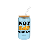 Thumbnail for Garfield Not Today 16oz Glass Tumbler w Bamboo Lid and Glass Straw – 12 pc ppk ($6.00 each)
