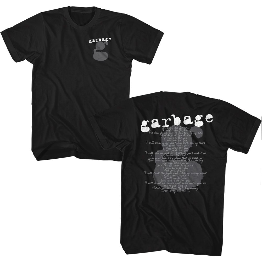 GARBAGE-1 CRUSH LYRICS-BLACK ADULT S/S TSHIRT