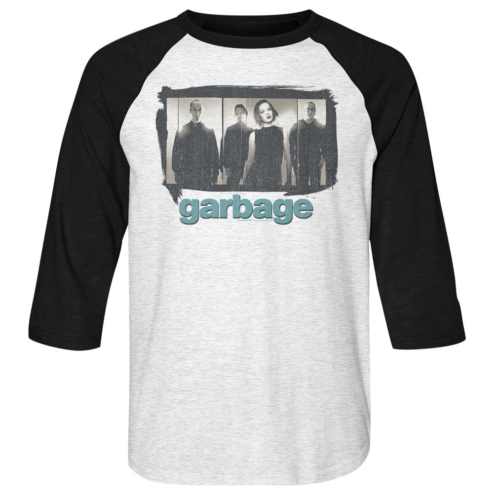 GARBAGE-GARBAGE PANELS-WHITE HEATHER/VINTAGE BLACK ADULT 3/4 SLEEVE RAGLAN