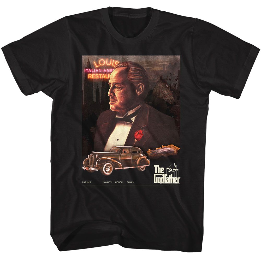 GODFATHER-GODFATHER POSTER COLLAGE NEON-BLACK ADULT S/S TSHIRT