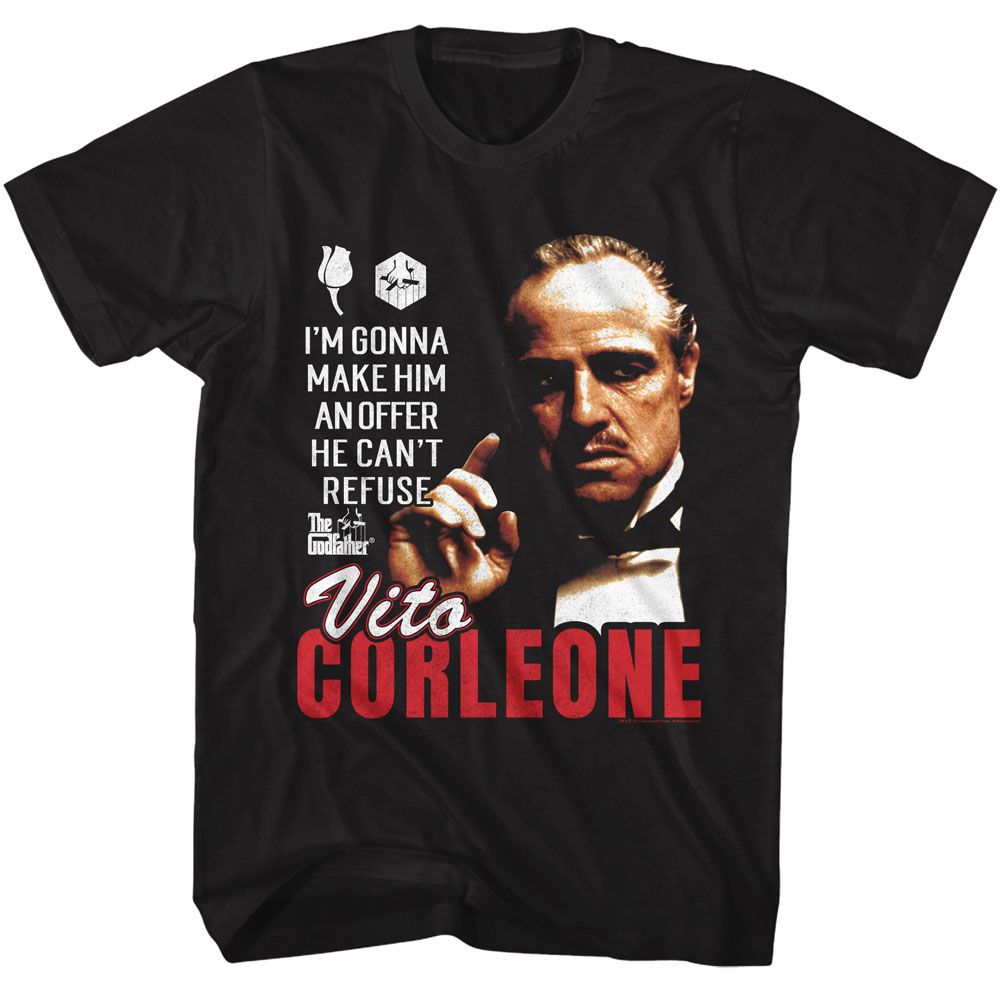 GODFATHER-GODFATHER OFFER HE CANT REFUSE CORLEONE-BLACK ADULT S/S TSHIRT