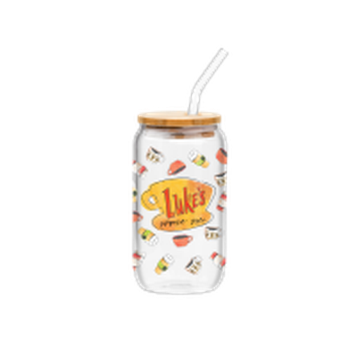 Gilmore Girls Lukes Logo  16oz Glass Tumbler w Bamboo Lid and Glass Straw – 12 pc ppk ($6.00 each)