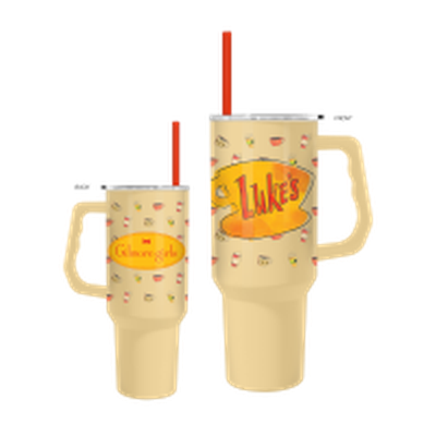 Gilmore Girls Watercolor Luke's Pattern  40oz Stainless Steel Tumbler w Handle – 12 pc ppk ($13.75 each)