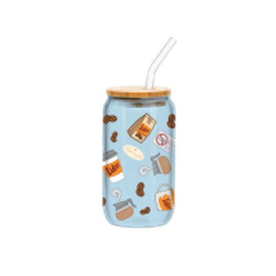 Gilmore Girls Luke's Coffee Icon Pattern 16oz Glass Tumbler w Bamboo Lid and Glass Straw – 12 pc ppk ($6.00 each)