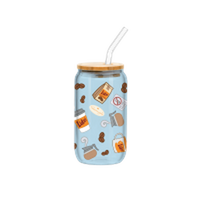 Thumbnail for Gilmore Girls Luke's Coffee Icon Pattern 16oz Glass Tumbler w Bamboo Lid and Glass Straw – 12 pc ppk ($6.00 each)