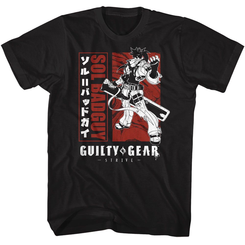 GUILTY GEAR-GUILTY GEAR BLOCKED OUT SOL-BLACK ADULT S/S TSHIRT