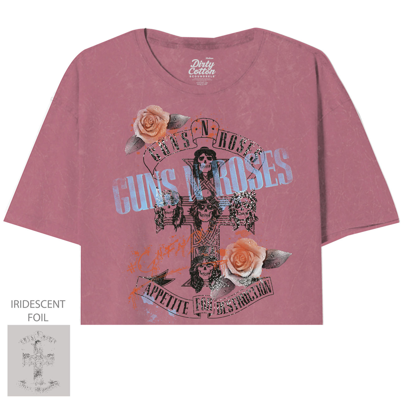 GUNS N ROSES CROSS ROSES MINERAL WASH RAPTURED ROSE OVERSIZED JUNIORS CROP