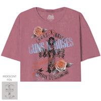 Thumbnail for GUNS N ROSES CROSS ROSES MINERAL WASH RAPTURED ROSE OVERSIZED JUNIORS CROP