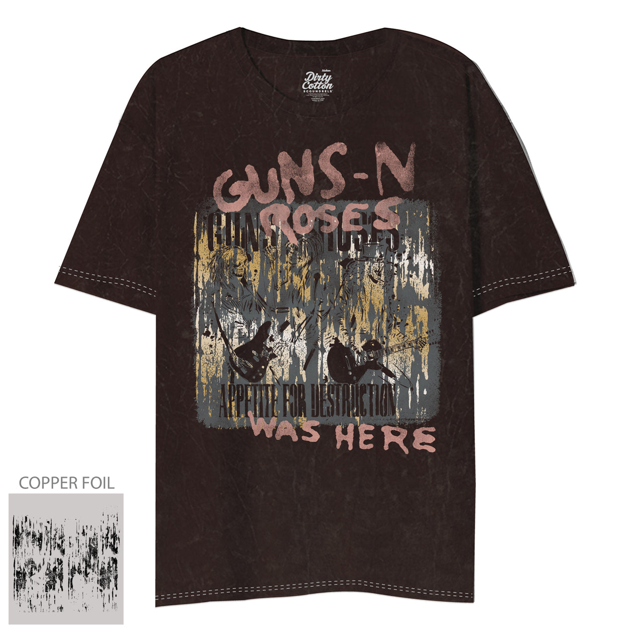 GUNS N ROSES THREE SKELETONS MINERAL WASH MARRON OVERSIZED JUNIORS TSHIRT