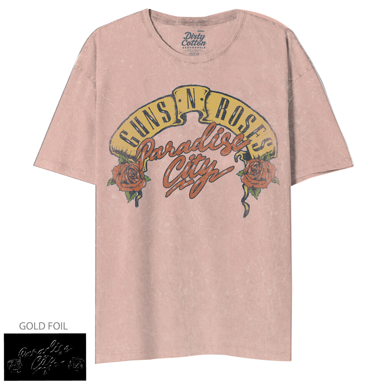 GUNS N ROSES CITY ROSES MINERAL WASH CORAL PINK OVERSIZED JUNIORS TSHIRT