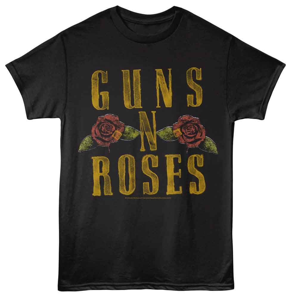 GUNS N ROSES-GNR LOGO AND ROSES-BLACK ADULT S/S TSHIRT