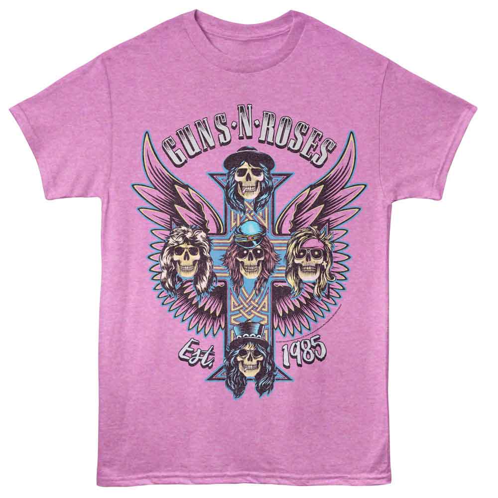 GUNS N ROSES-GNR WINGED CROSSES-NEON PURPLE HEATHER ADULT S/S TSHIRT