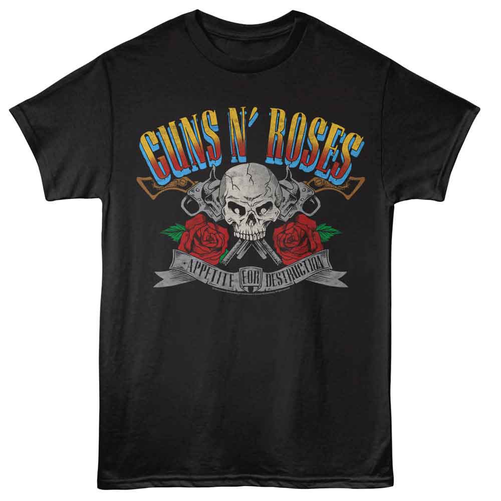 GUNS N ROSES-GNR AFD PISTOLS AND SKULL-BLACK ADULT S/S TSHIRT